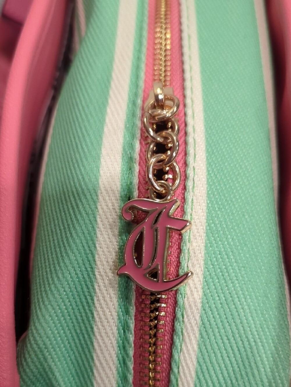 Juicy Couture Pink & Mint Striped Crossbody Satchel - Picture 9 of 10